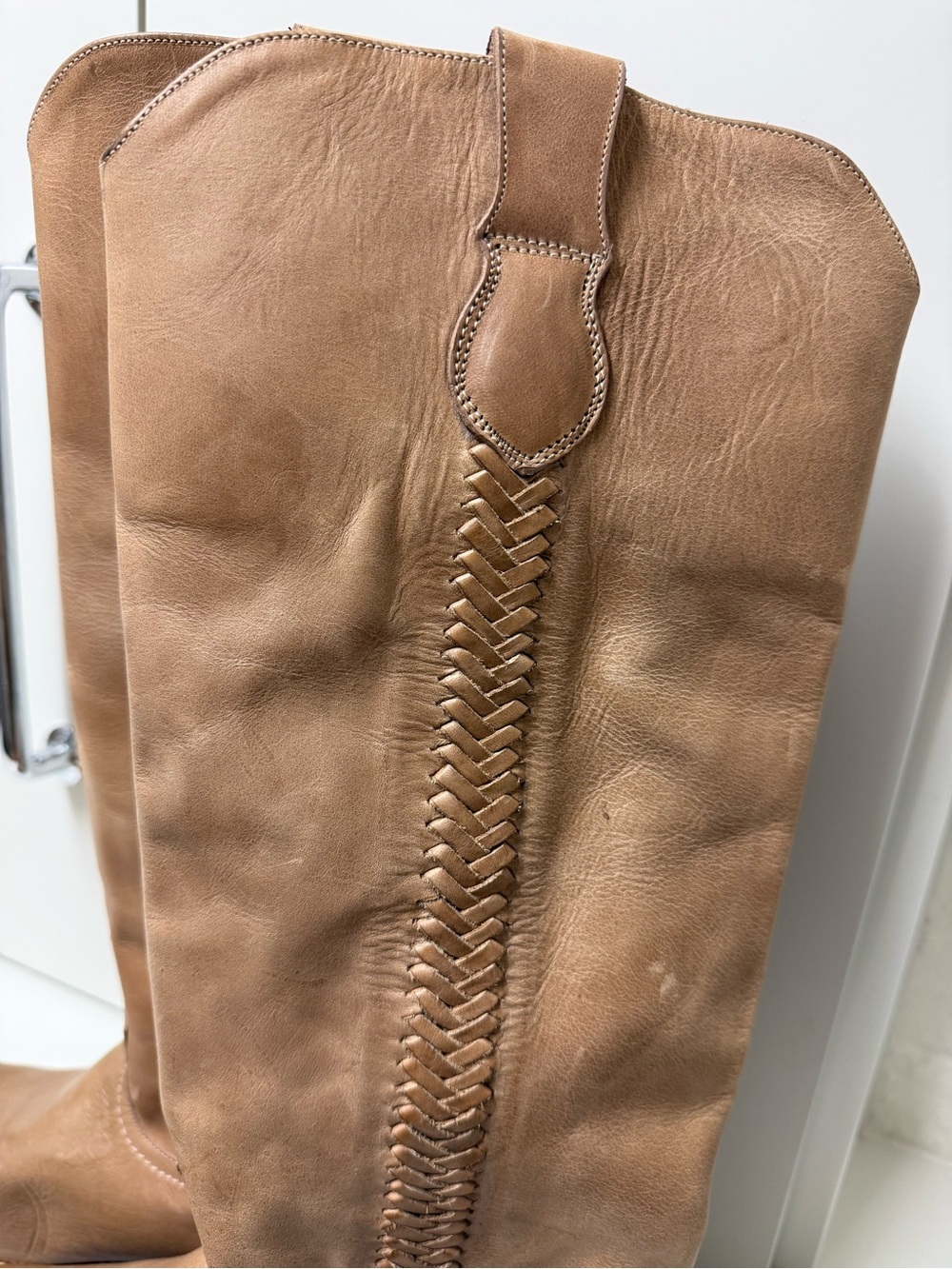 Lucchese Tall Shaft Cowboy Boots – Braided Detail – Tan/Camel Leather – Unworn - Picture 5 of 16